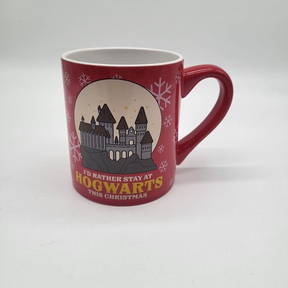 Harry Potter "I'd Rather Stay at Hogwarts this Christmas" Coffee Mug Cup Red - Picture 1 of 6